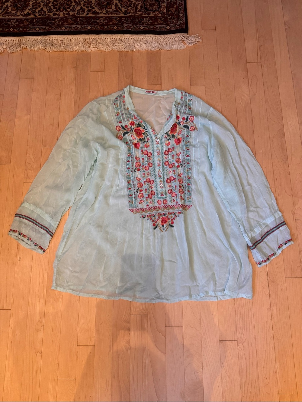 Johnny Was Embroidered Light Blue Tunic Top - Women